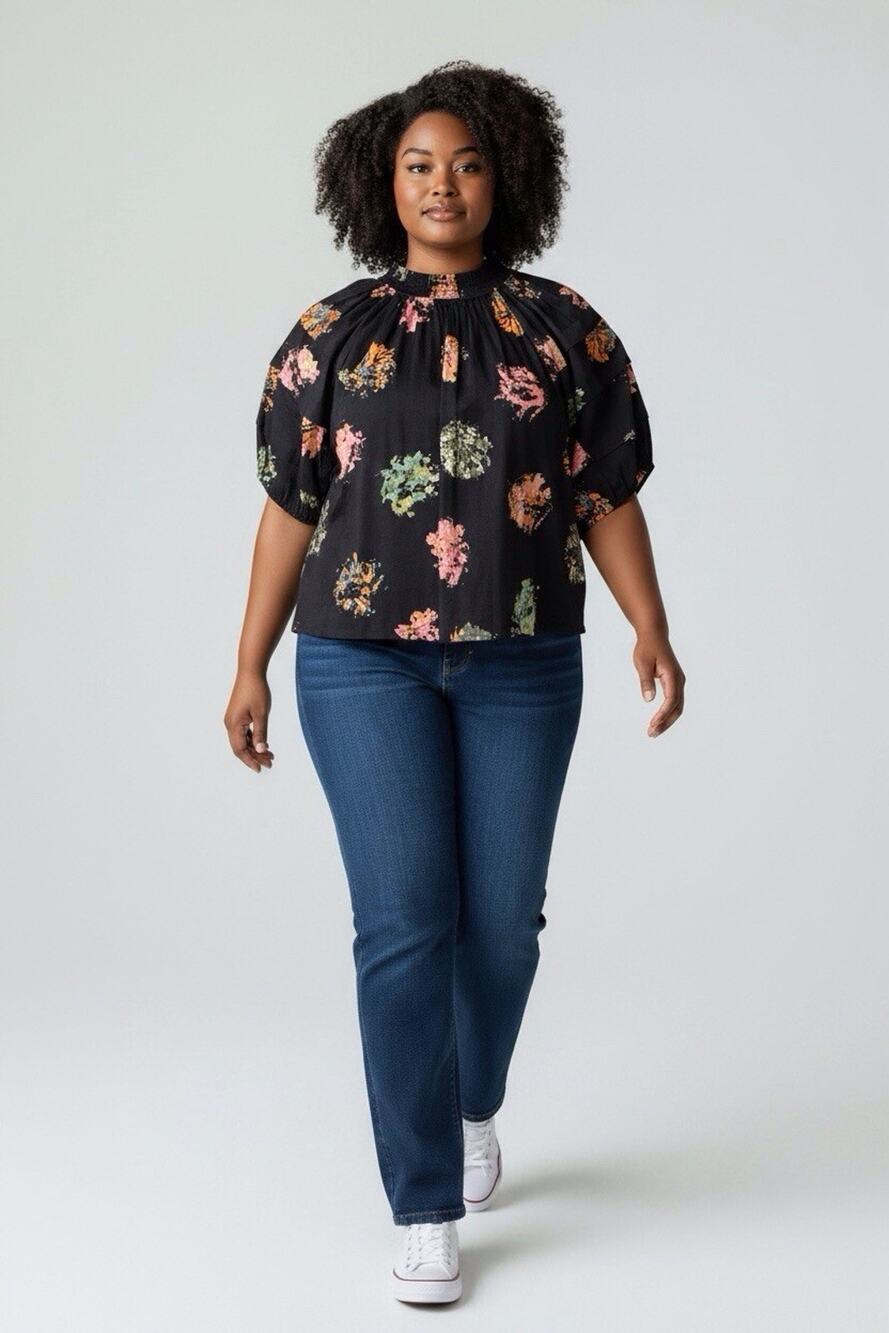 Nic + Zoe Women's Bess Bright Spot Top - Curvy Indigo Multi Color Top- plus Siz